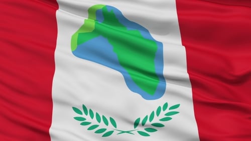 Waving Flag with Stylized Map and Laurel Wreath