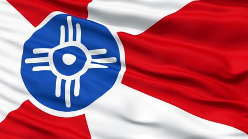 Wichita City Flag Realistic Waving Fabric Animation