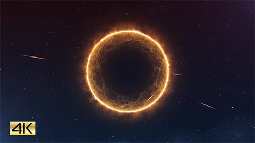 Animated Glowing Ring with Meteors in Space Background