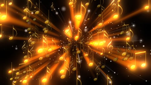 Animated Golden Musical Notes Radiant Background Loop