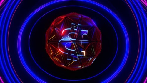 Vj Loop Animation Of Bitcoin Rotation In A Crystal Ball Surrounded By Neon Rotating Rings 02