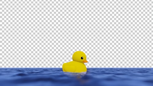 3D Animated Yellow Rubber Duck Floating in Water