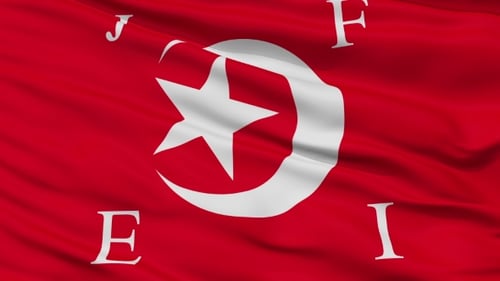 Red Flag Waving with White Crescent and Star