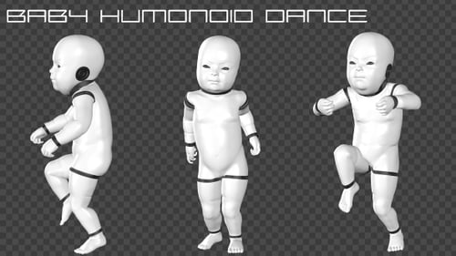 Futuristic 3D Robotic Baby Figure Dancing Loop Animation