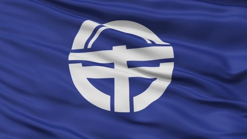 Blue Flag Waving with White Abstract Emblem Seamless Loop