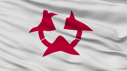 Waving Flag with Red Abstract Geometric Symbol