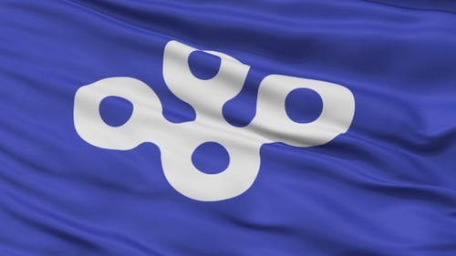 Waving Blue Flag with Abstract White Symbol