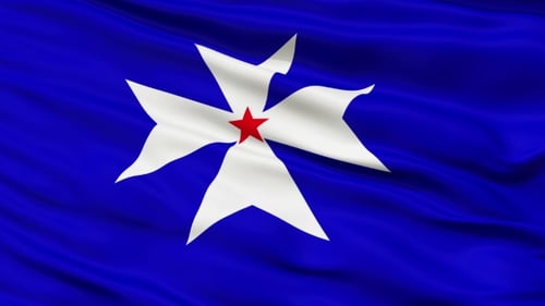 Waving Abstract Flag with White Cross and Red Star