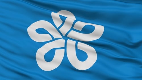 Realistic Waving Blue Flag with White Emblem Loop