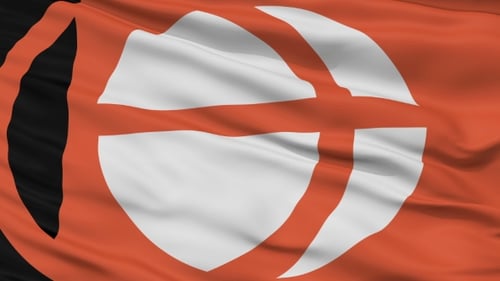 Waving Flag with Abstract White and Orange Logo