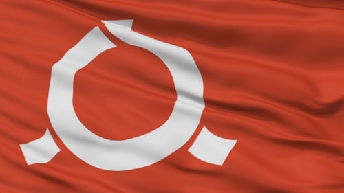 Fluid Waving Red Flag with Abstract White Symbol Animation