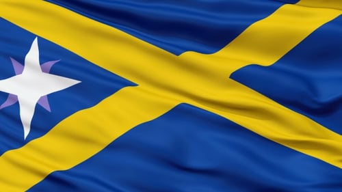 Waving Blue Yellow Flag with Star Animation