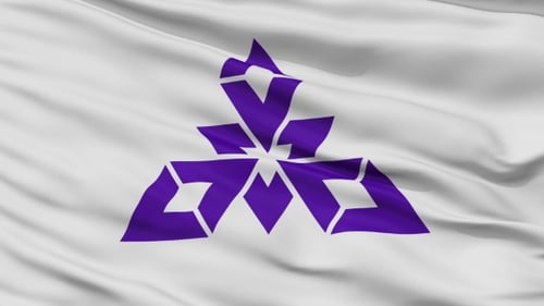 Waving White Flag with Purple Abstract Emblem Loop
