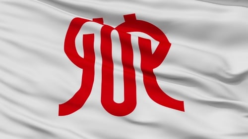 Waving Flag with Abstract Red Symbol