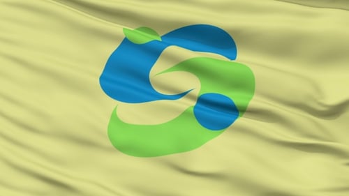 Waving Fabric Flag with Abstract Corporate Logo