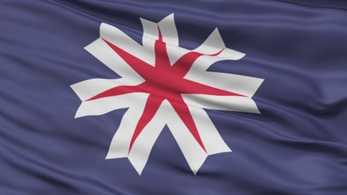 Animated Waving Flag with Abstract Geometric Star Emblem