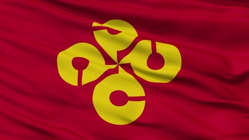 Waving Red Flag with Abstract Yellow Emblem Seamless Loop