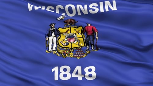 Waving Wisconsin State Flag with Emblem Loop