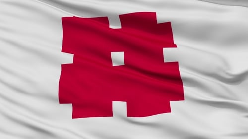 Waving Flag with Red Geometric Shape Animation