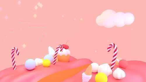 Cartoon Sweet Candy World Loop with Presents and Cupcakes
