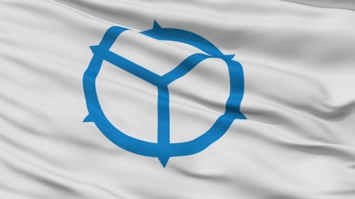Waving White Flag Animation with Blue Abstract Symbol