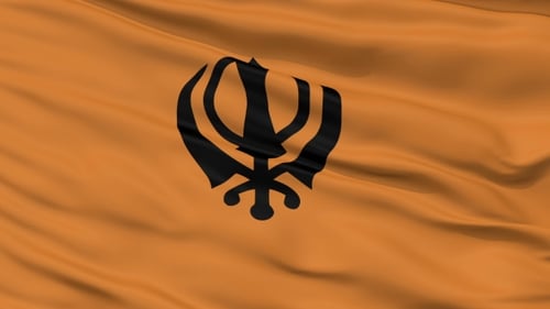 Orange Sikh Flag Waving with Khanda Symbol