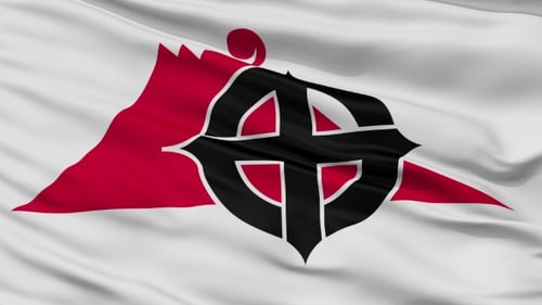 Waving Flag Animation with Red Mountain and Black Cross