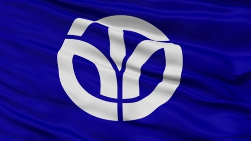 Waving Blue Flag with White Abstract Symbol
