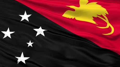 Ondeando la bandera nacional de Papúa Nueva Guinea
