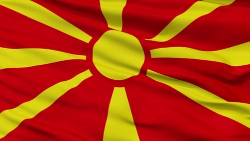 North Macedonia Flag Waving Animation with Realistic Fabric Texture