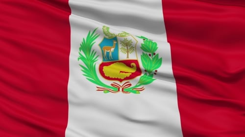 Realistic Waving Peru Flag with National Coat of Arms
