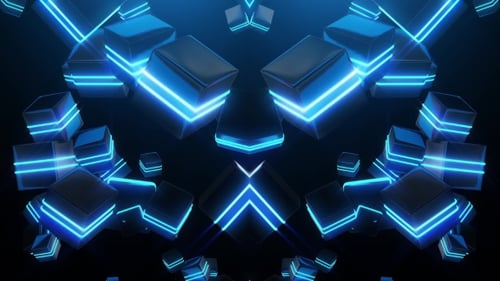 Abstrakte blaue Neon-Quadrate