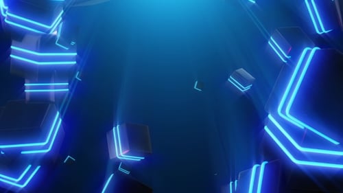 Abstrakte blaue Neon-Quadrate