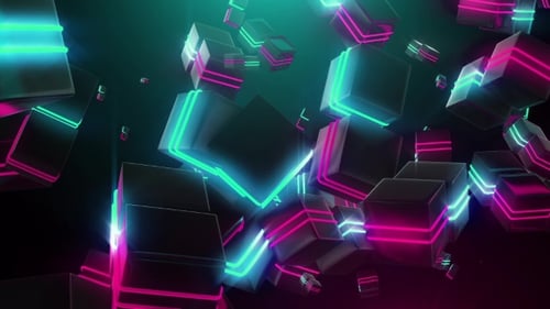 Floating Neon Cubes Abstract Digital Background Loop
