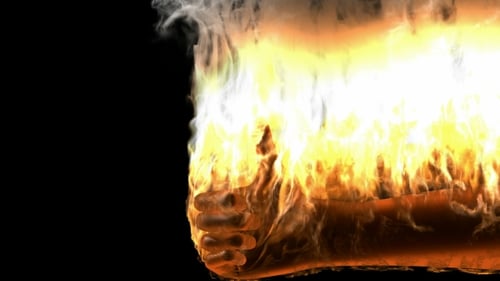 Flaming Thumbs Up Hand Gesture Reveal Animation