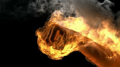 Dynamic Fiery Fist Punch Transition with Smoke