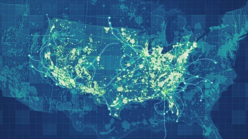 Futuristic Animated USA Map with Growing Network Connections