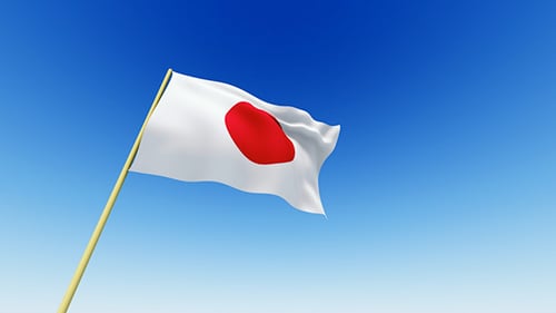 Animated Japanese Flag Waving Against Blue Sky