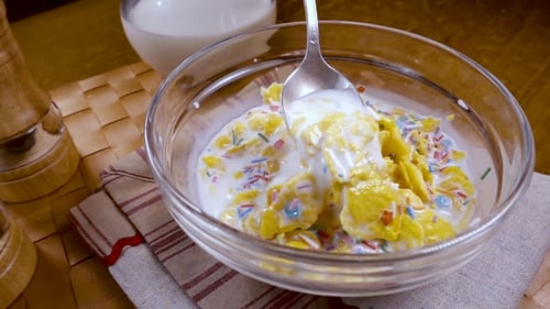 Close-up of Cereal with Milk and Sprinkles