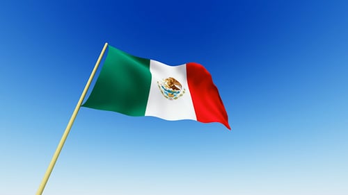Waving Mexico Flag Animation on Blue Sky