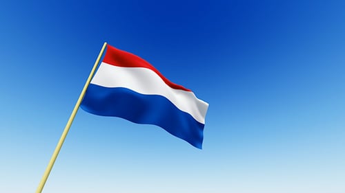 Realistic Netherlands Flag Waving in Blue Sky