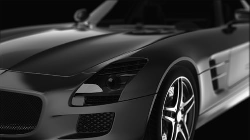 Modern Black Sports Car with Dynamic Headlight Animation