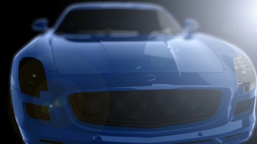 Sleek 3D Blue Sports Car Reveal with Lens Flare