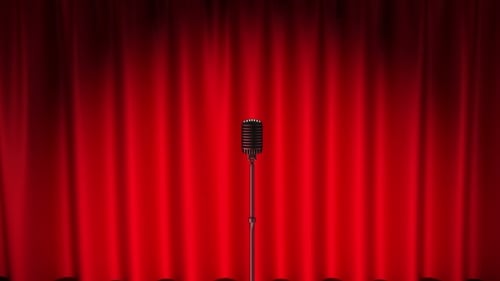 Retro Stage Curtain Reveal with Dynamic Lens Flares