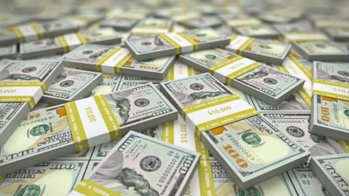 Animated 3D Piles of One Hundred Dollar Bills