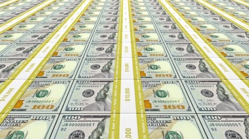 Endless Moving Stacks of One Hundred Dollar Bills