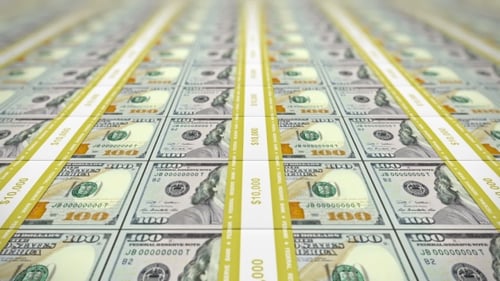 Growing Stacks of US Hundred Dollar Bills Loop Animation