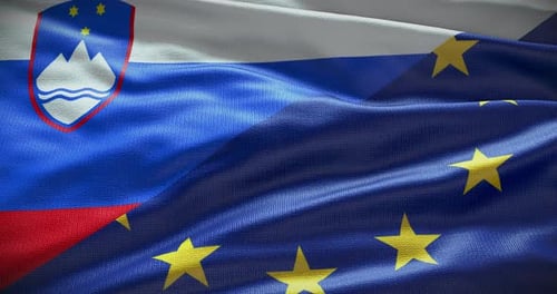Slovenia and European Union Waving Flags Merge Motion Background