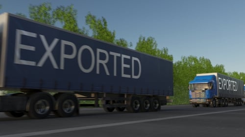 Speeding Freight Semi-camion avec légende EXPORTÉE sur la remorque