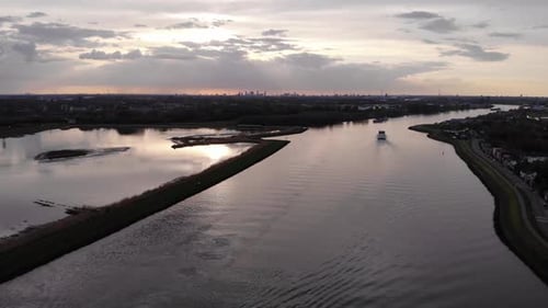 Calm Waters Of The Tidal River Of Noord In South Holland, Netherlands. aerial